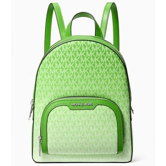 New Michael Kors Jaycee Medium Ombré Signature Logo Backpack Jungle Green - Picture 1 of 5